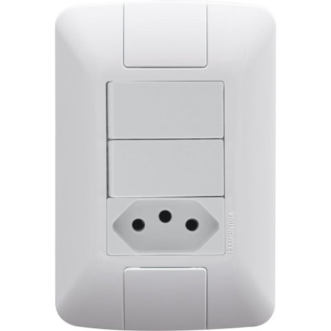 Conjunto 4x2 com 2 Interruptores Paralelos de 6 Ampères e 250 Volts + 1 Tomada 2P+T de 10 Ampères e 