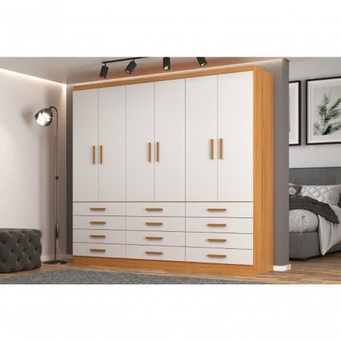 Guarda Roupas New Mônaco 6 Portas e 12 Gavetas - Branco / Cinnamomo Branco / Cinnamomo