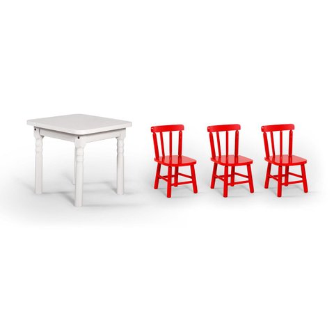 Conjunto Mesinha Infantil Branca com 3 Cadeiras Kids Vermelho - Straub Web