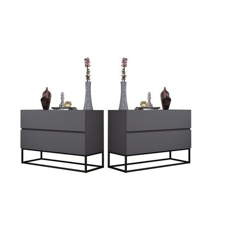 Conjunto 2 Mesas De Cabeceira Eros Moderno Com Pés De Ferro Estilo Industrial Cor:Cinza