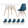 KIT - Mesa redonda Eames 120 cm branco + 5 cadeiras Eiffel DSW Azul petróleo - 1