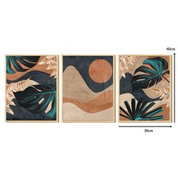 Kit 3 Quadros Decorativos Folhagem Abstrato Moderno Sala de Jantar Escritório Moldura Caixa - 5