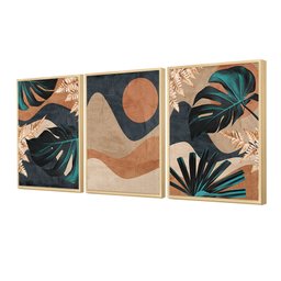 Kit 3 Quadros Decorativos Folhagem Abstrato Moderno Sala de Jantar Escritório Moldura Caixa - 2