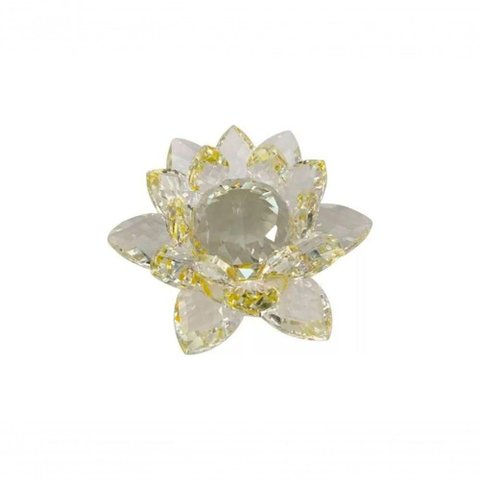 Enfeite Decoração de Cristal Vidro Flor de Lotus para Sala Quarto Cristaleira Grande 13cm Amarelo