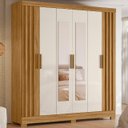 Ver imagem 1 de Guarda Roupa Valença 195cm 6 Portas Freijó Off White com Portas Ripadas e Espelho Moval