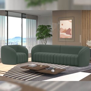 Conjunto Sala de Estar Sofá 252cm 3 Lugares e Poltrona Adam Veludo Cinza G45 - Gran Belo Conjunto Ad