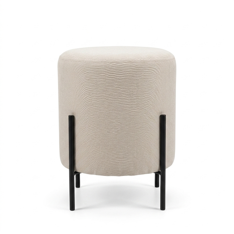 Puff Banqueta Decorativo Base Metal Tecido em Linho - Bege/Preto