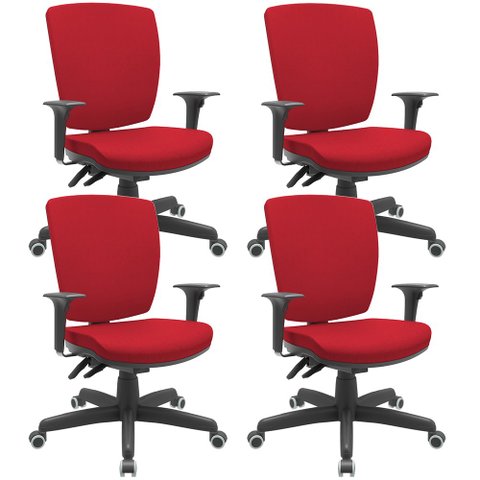 Kit 04 Cadeiras Escritório Diretor Office Giratória Preto Alta Flexi P03 Poliéster Vermelho - Lyam L