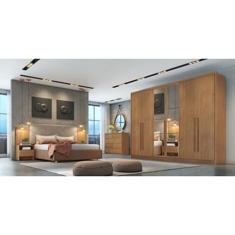 Guarda Roupa Casal com Espelho 6 Portas 6 Gavetas - Livorno-cumaru - Móveis Novo Horizonte