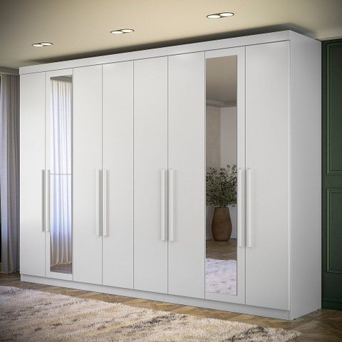 Guarda Roupa Roupeiro Casal Espelhos 8 Portas 4 Gavetas Master New 8.4 Branco Santos Andirá