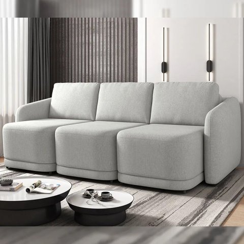 Sofá Cama Modulado Retrátil e Reclinável Decorativo Varsóvia 276cm Linho Cinza G33 - Gran Belo