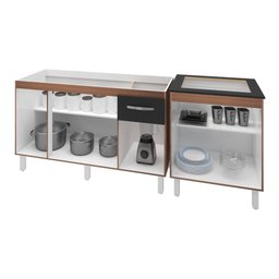 Armário Cozinha Gabinete Pia De 140 cm Camile Com Balcão Cooktop 4 Bocas Savana Frente Preta Jade - 3