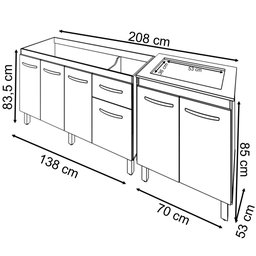 Armário Cozinha Gabinete Pia De 140 cm Camile Com Balcão Cooktop 4 Bocas Savana Frente Preta Jade - 4