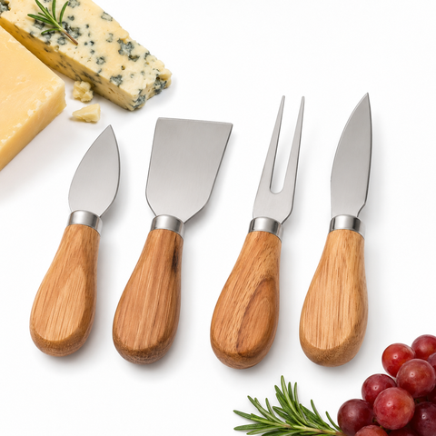 Kit para Queijos 4 Peças em Madeira e Inox Gourmet Premium
