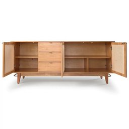 Balcão Buffet de Madeira Maciça 3 Gavetas e 3 Portas com Tela Rattan Natural Prime Wood:carvalho - 3