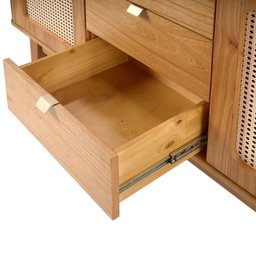 Balcão Buffet de Madeira Maciça 3 Gavetas e 3 Portas com Tela Rattan Natural Prime Wood:carvalho - 5