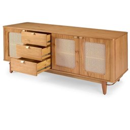 Balcão Buffet de Madeira Maciça 3 Gavetas e 3 Portas com Tela Rattan Natural Prime Wood:carvalho - 4