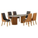 Ver imagem 1 de Mesa de Jantar Belle 2,00x1,00m Orgânica com Vidro Cinamomo Off-white com Kit 6 Cadeiras para Mesa D