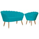 Ver imagem 1 de Kit Namoradeira + 1 Poltrona Decorativa Pétala Suede Azul Tifany Pés Madeira Mz Decor
