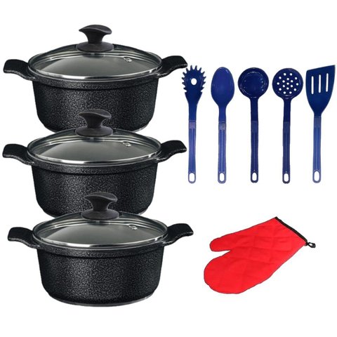 Jogo Panela Preto Craq Antiaderente Cerâmica Javaliaa1 26a30
