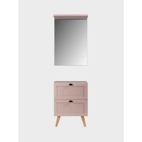 Gabinete para Banheiro com Tampo e Espelheira 60cm Retro Mdf Salmao Milano - On Móveis