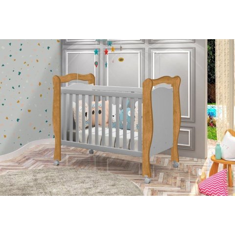 Berço Mini Cama Americano Al 3 em 1 com Rodinhas 3 Reguágens de Altura Cor Nature/ Cinza Ja
