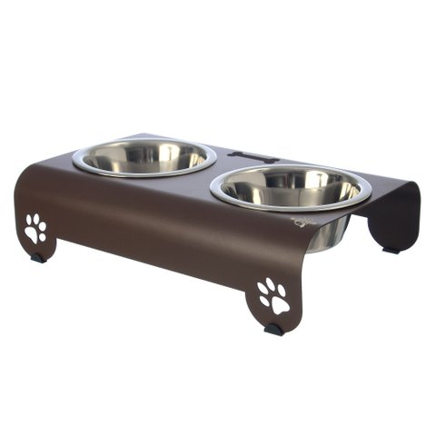 Comedouro Elevado Duplo Cão Porte Mini Marrom