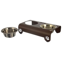 Comedouro Elevado Duplo Cão Porte Mini Marrom - 3