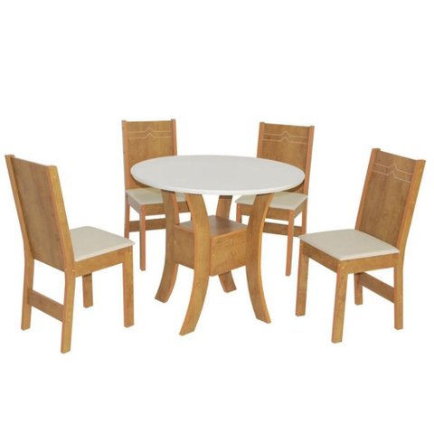 Conjunto Mesa Redonda Maya com 4 Cadeiras Paraty - Bagum Bege Freijó e Off White
