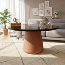 Ver imagem 1 de Mesa de Centro com Vidro 70cm e Base Cone Envernizada Redondo MDF Madeira 70cm Preto