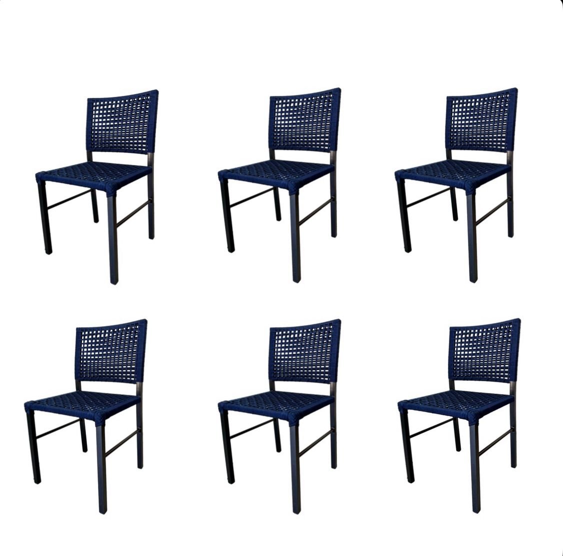 Kit 6 Cadeiras Camila Corda Náutica e Alumínio Azul - 1