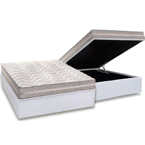 Conjunto Box Baú Casal Colchão Espuma Paropas D28 - Master Ag80 Prata Double Face 17 + Base Crc