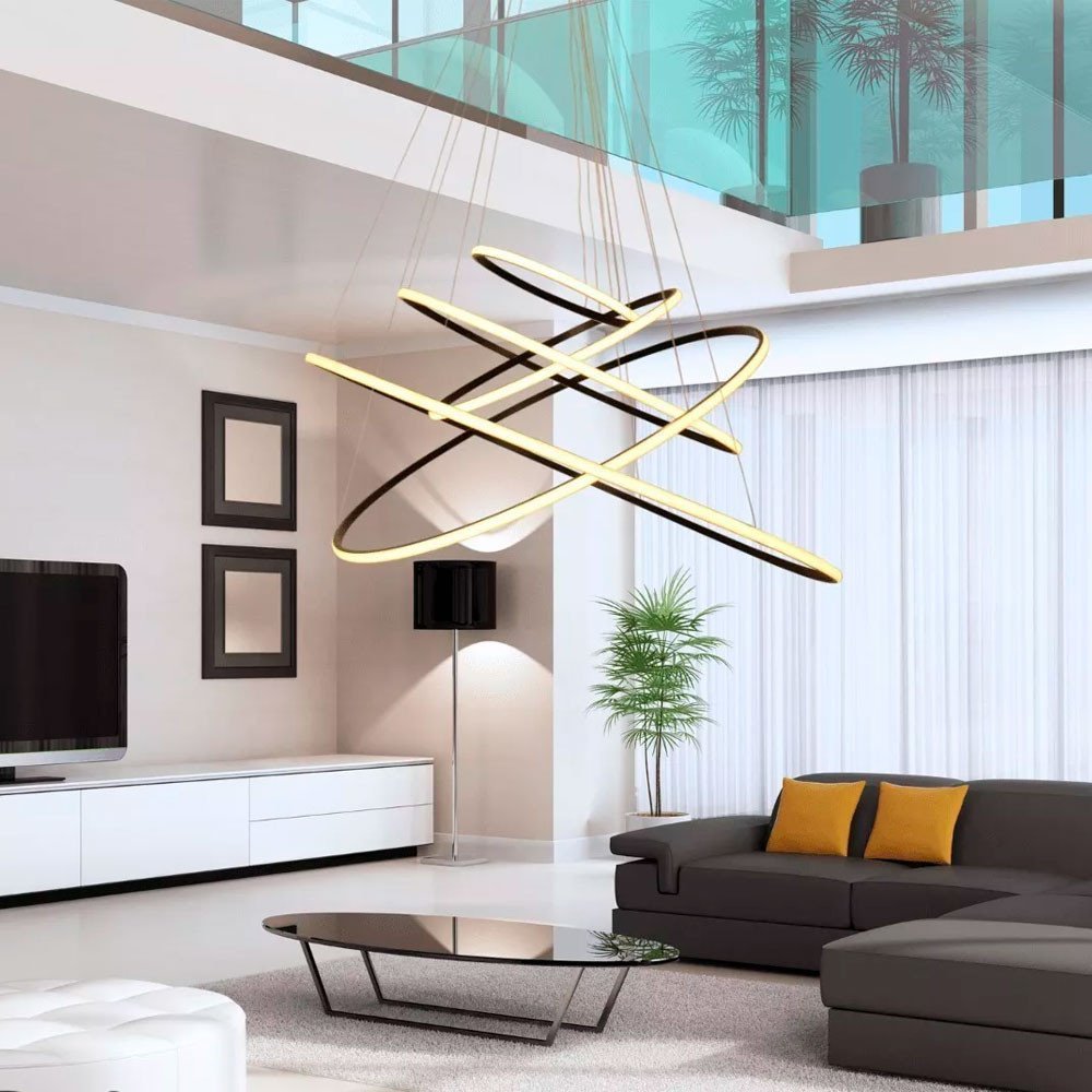 Lustre para Sala Pendente LED Integrado 5 Aros Moderno | MadeiraMadeira