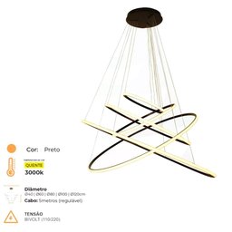 Lustre para Sala Pendente Led Integrado 5 Aros Moderno - 2