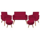 Ver imagem 1 de Kit 2 Poltronas/2 Puffs Veludo Vermelho Pés Palito