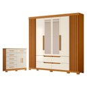 Ver imagem 1 de Guarda Roupa Casal Doble com Espelho 06 Portas e Cômoda Xangai 06 Gavetas 02 Portas Cinamomo Off