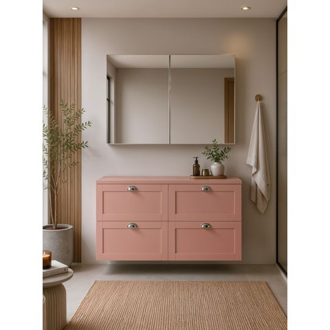 Gabinete para Banheiro com Tampo e Armário 120cm Retro MDF Rosa Milano - On Móveis