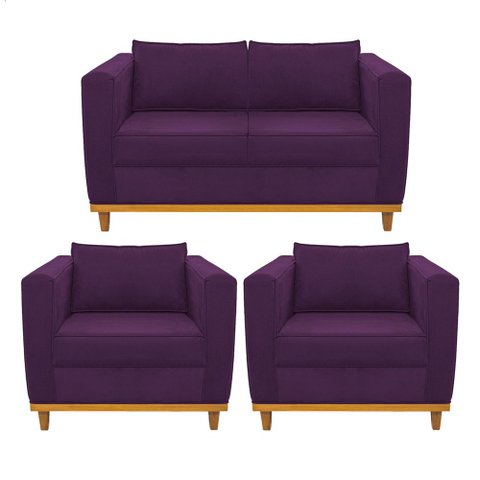 Kit Sofá 2 Lugares e 2 Poltronas Europa Suede Roxo - Am Decor