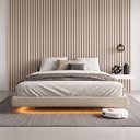 Ver imagem 1 de Cama Box Casal Osaka Flutuante Estilo Japonesa 138x188 Base Estofada Linho Bege - Desk Design