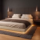Ver imagem 6 de Cama Box Casal Osaka Flutuante Estilo Japonesa 138x188 Base Estofada Linho Bege - Desk Design