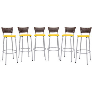 Banco Banquetas Alta Prata Encosto Junco Balcão Bistrô Ilhas Gourmet Bares Kit 6 - Amarelo