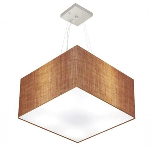 Lustre Pendente Quadrado Vivare Md-4075 Cúpula em Tecido 30/50x50cm - Bivolt Palha 127/220v