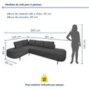 Ver imagem 3 de Sofá Canto Orgânico 4 Lugares Veludo Cinza Luna 265cm Yescasa