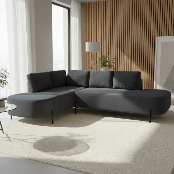 Ver imagem 1 de Sofá de Canto Orgânico 4 Lugares 265cm Base de Ferro Chaise Esquerda Luna