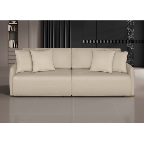 Sofá Retrátil e Reclinável em Veludo Lugares 260cm 4 Almofadas com Molas Netuno Bege Marfim