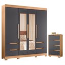 Ver imagem 1 de Guarda Roupa Solteiro Vivacce 04 Portas com Espelho e Cômoda Sole Flex Freijo Titanium - Móveis Alba