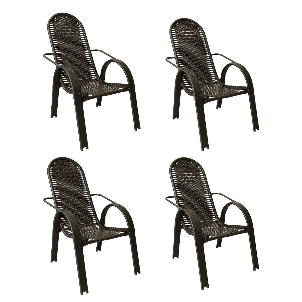 Kit 4 Cadeiras Em Junco Naja Varanda/Area Externa Luxo Preto Fosco - 1