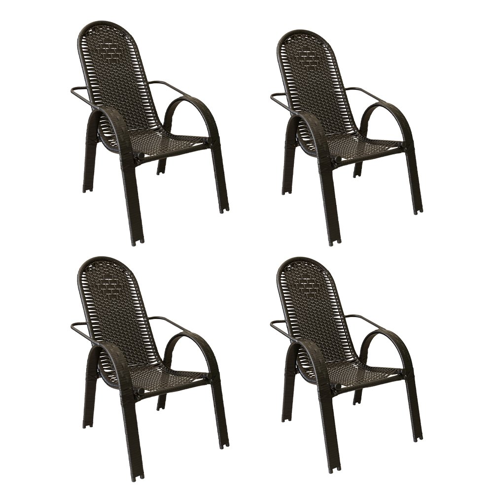 Kit 4 Cadeiras Em Junco Naja Varanda/Area Externa Luxo Preto Fosco