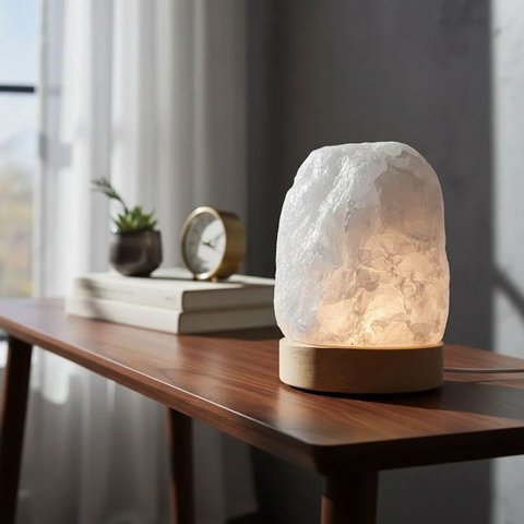 Luminária de Mesa Abajur Pedra Natural Quartzo Branco 110V