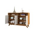 Ver imagem 2 de Buffet Ecc 100% Mdp Estilo Retrô com Pés em Madeira Cantos Arredondados 4 Portas Cor Nature/off Whit